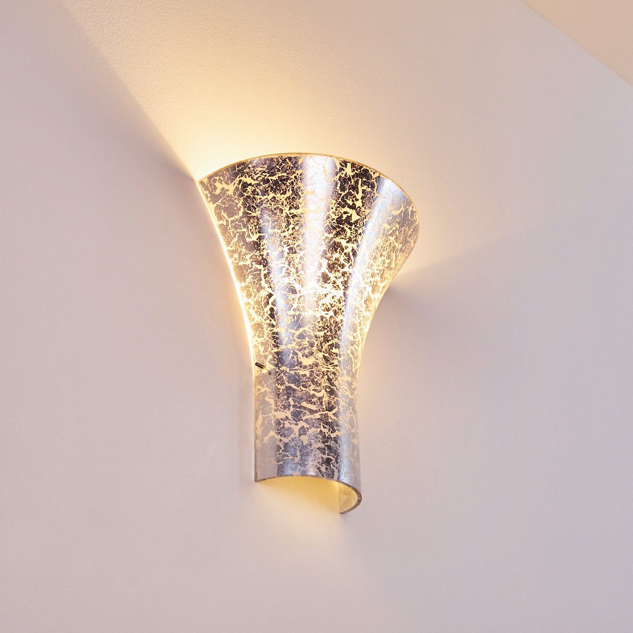 moderne Lichtspiel Innen 1xE27, Leuchtmittel, an aus der mit Wandleuchte Wandlampe mit Wand, Silber, in Lichteffekt Metall/Glas ohne »Auletta« hofstein
