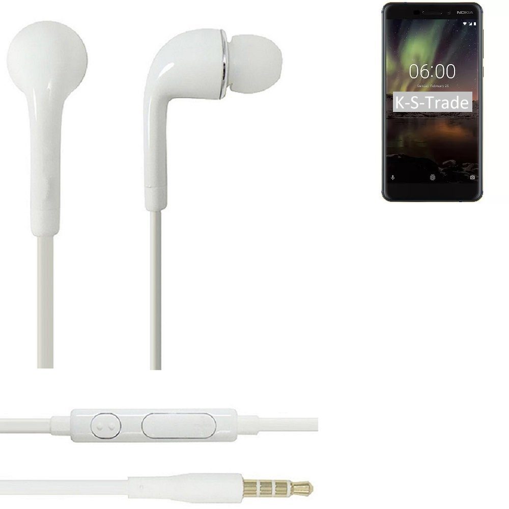 K-S-Trade für Nokia 6.1 In-Ear-Kopfhörer (Kopfhörer Headset mit Mikrofon u Lautstärkeregler weiß 3,5mm)