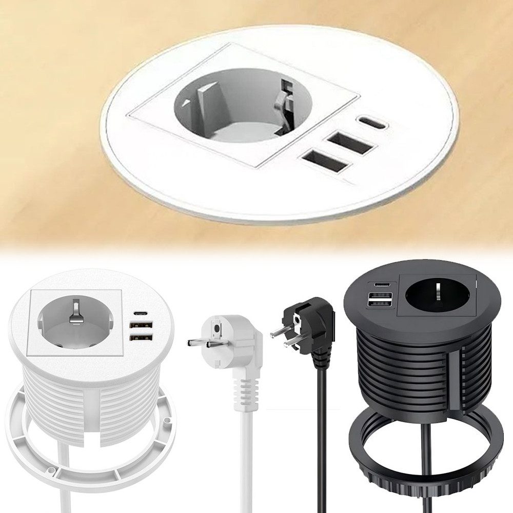 PRIISF Aufputz-Einspeise-Steckdose Einbausteckdose Tisch Möbel Küche Unterbau USB Steckdosen Versenkbare, 3-Port USB Einbaubuchse Ladegerät, Tischsteckdose USB Hub Schreibtisch Zubehör, Kompatibel mit iPhone/iPad/Huawei/Xiaomi/Samsung