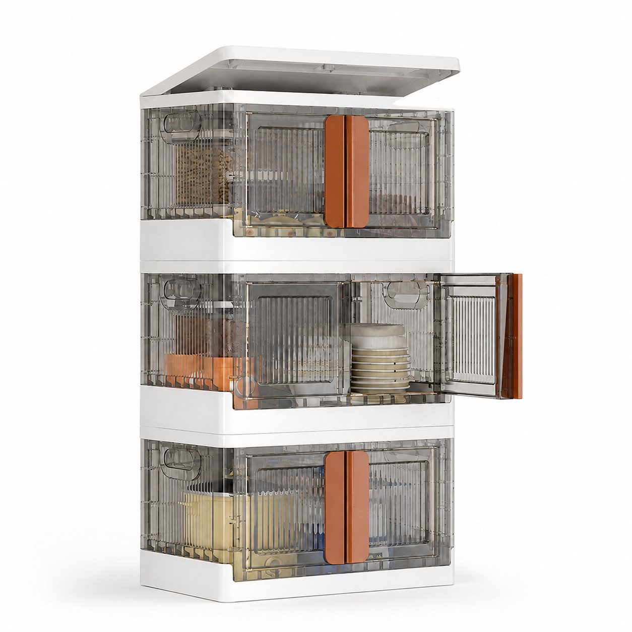 PLANEXPERT Aufbewahrungsbox 3er-Set faltbare Aufbewahrungsboxen mit Türen, stapelbar, 49×31×30 cm (Set, 3 St., Stapeln statt Platz verschwenden), Kleiderbox – faltbar, keine Montage erforderlich