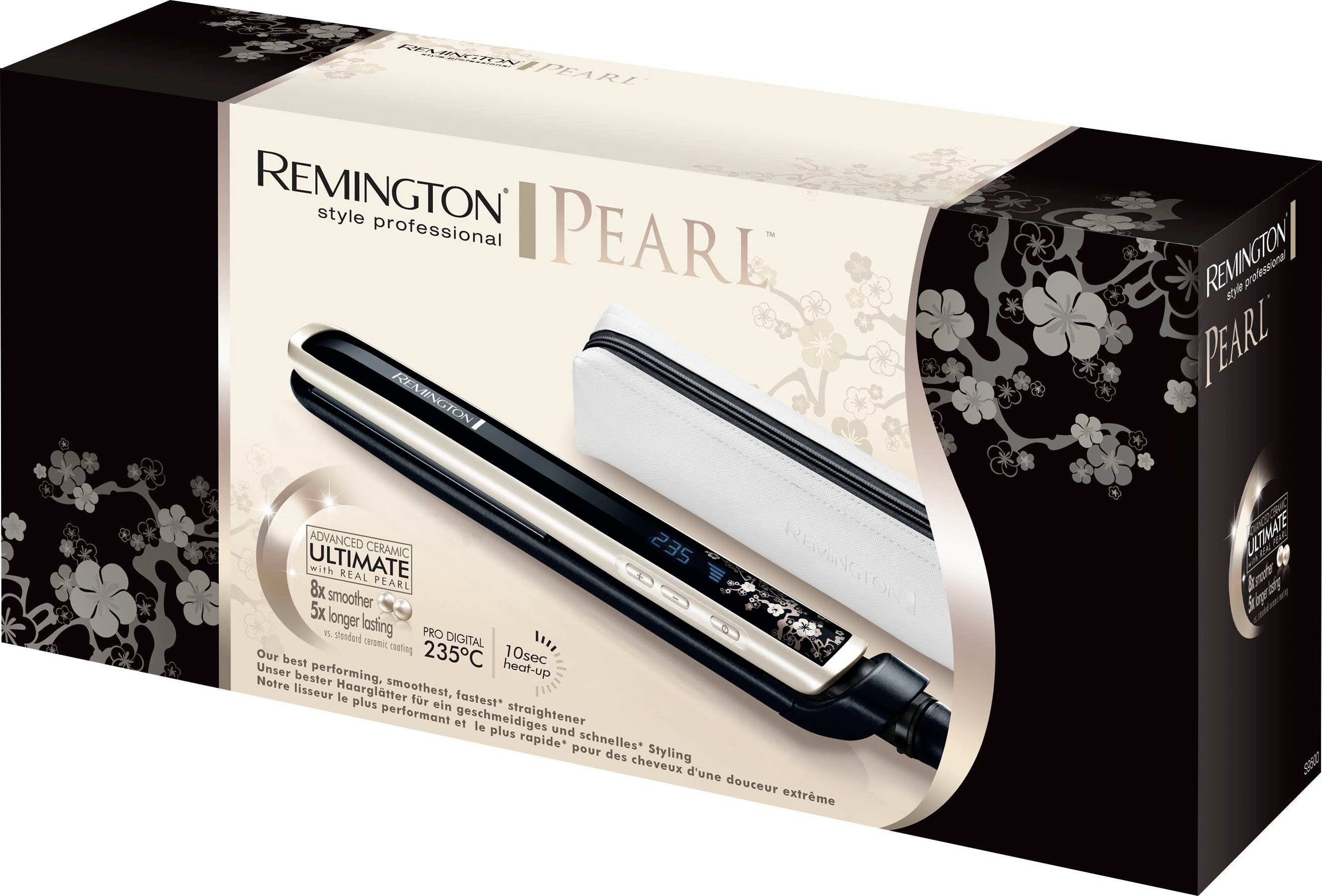 Remington Glätteisen Pearl Perlen, Sek. S9500 Keramikbeschichtung echten 10 mit Aufheizzeit Keramik