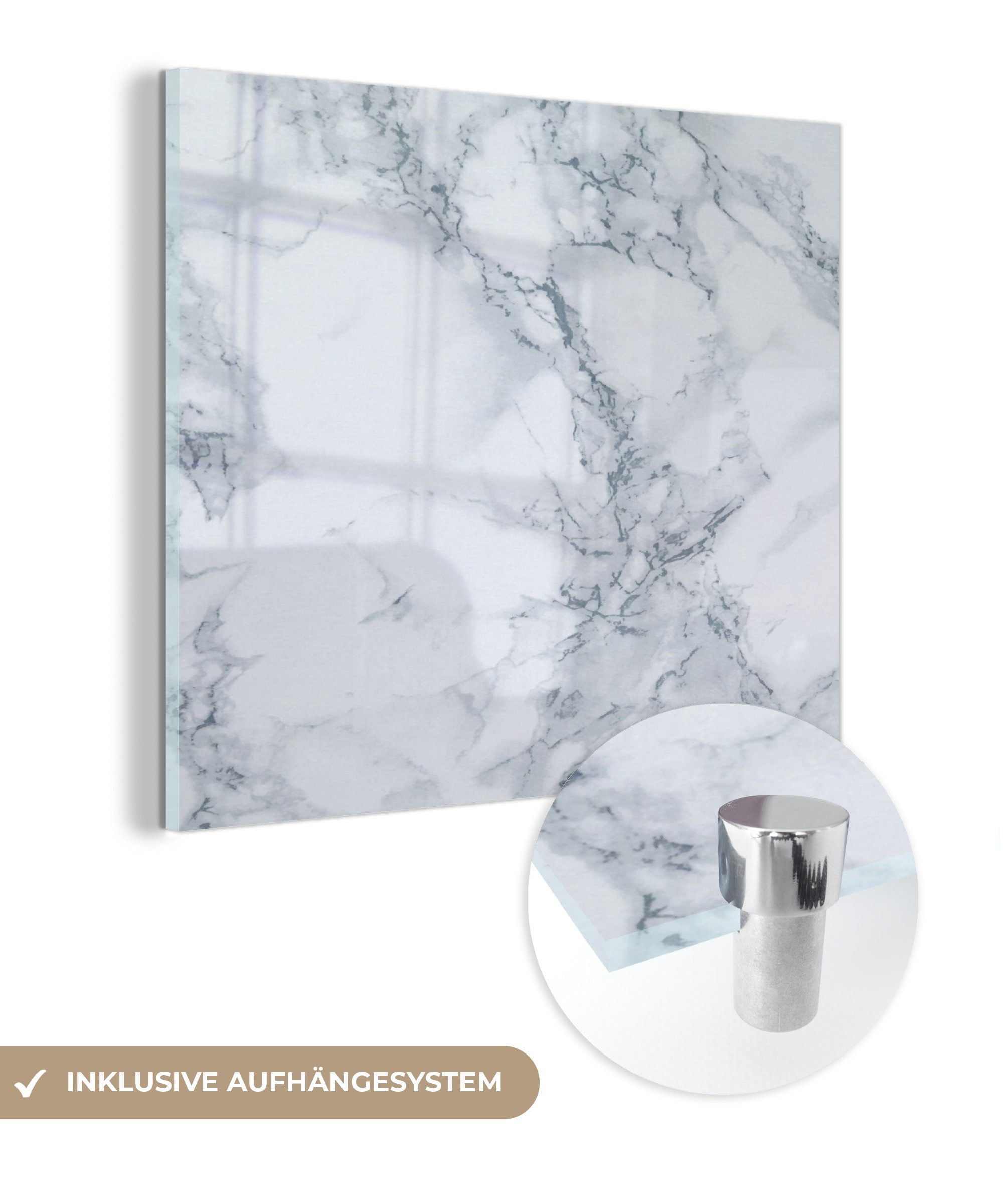 MuchoWow Acrylglasbild Marmor - Muster - Gus - Weiß - Marmoroptik - Luxus, (1 St), Glasbilder - Bilder auf Glas Wandbild - Foto auf Glas - Wanddekoration bunt