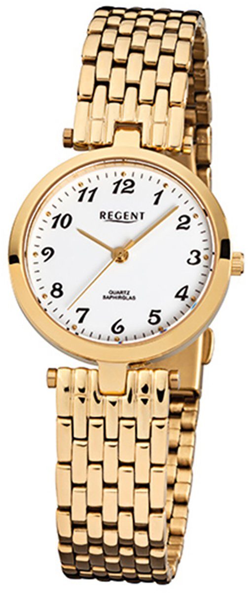 Regent Quarzuhr Regent Damen-Armbanduhr gold Analog F-905, Damen Armbanduhr rund, klein (ca. 28mm), Edelstahlarmband