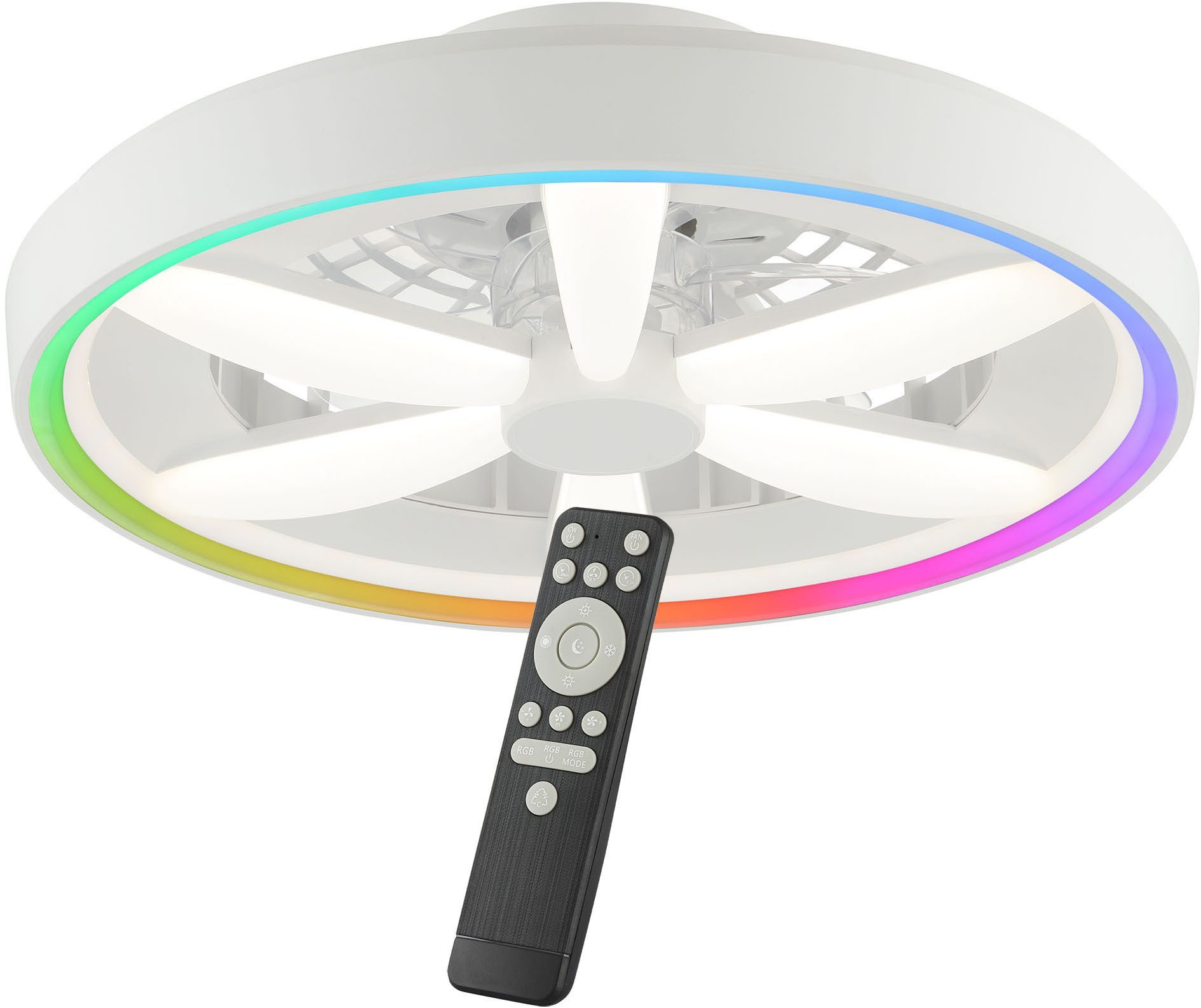 Hanseatic LED Deckenleuchte DLV2205, CCT - über Fernbedienung, Dimmfunktion, Ventilatorfunktion, LED fest integriert, RGB, warmweiß - kaltweiß, LED Ventilator, Ø 48 cm, 6400 lm, dimmbar, Fernbedienung