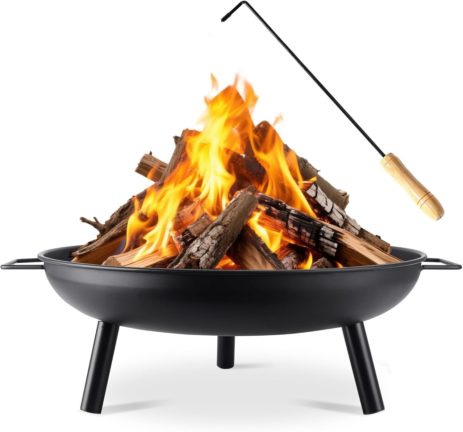 Nettlife Feuerschale Ø 58 cm inkl mit 2 Tragegriffen & 43 cm Schürhaken, 58x68x23cm für Lagerfeuer Garten & Terrasse