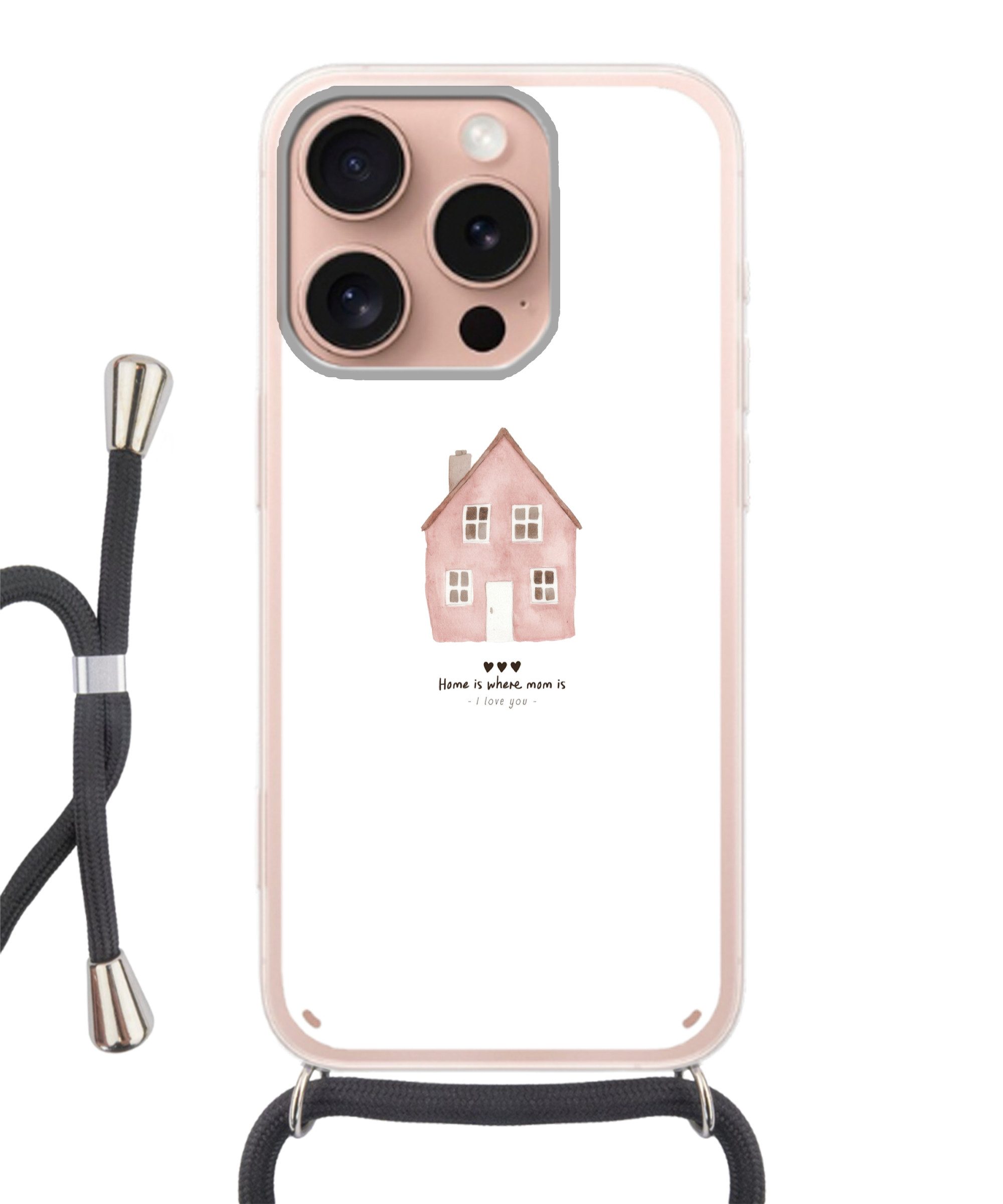 MuchoWow Handyhülle für Apple iPhone 16 Pro Landhaus - Rosa - Zitat - Mutter, Tragbare Handyhüllen mit Kette zum umhängen, Handykette Handyband