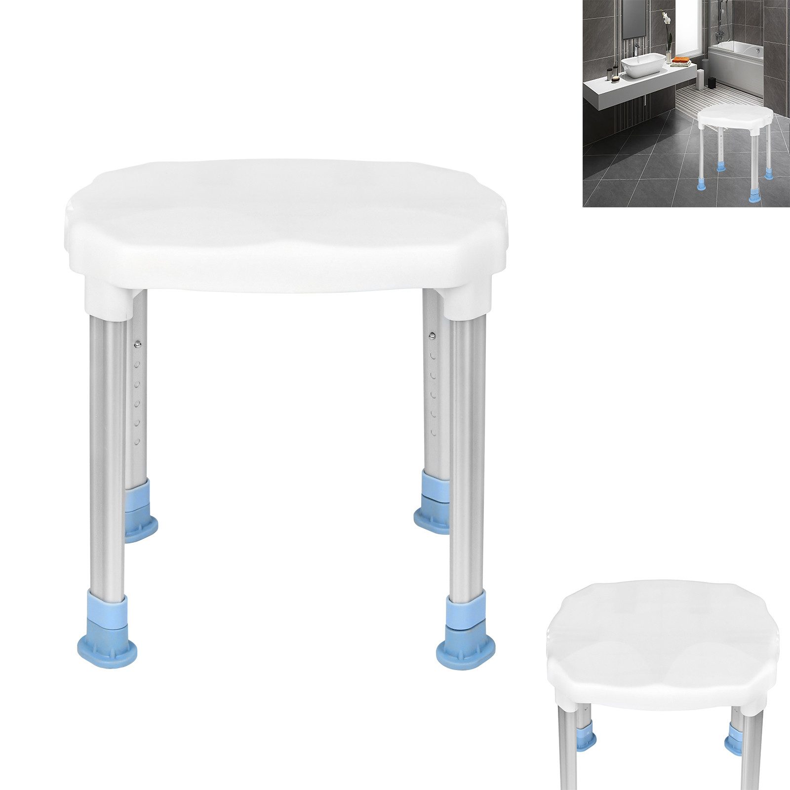 FIVMEN Duschstuhl Duschhocker Höhenverstellbar, Badehocker Belastbar bis 150kg, mit Rutschfesten Fußpolstern, Badestuhl