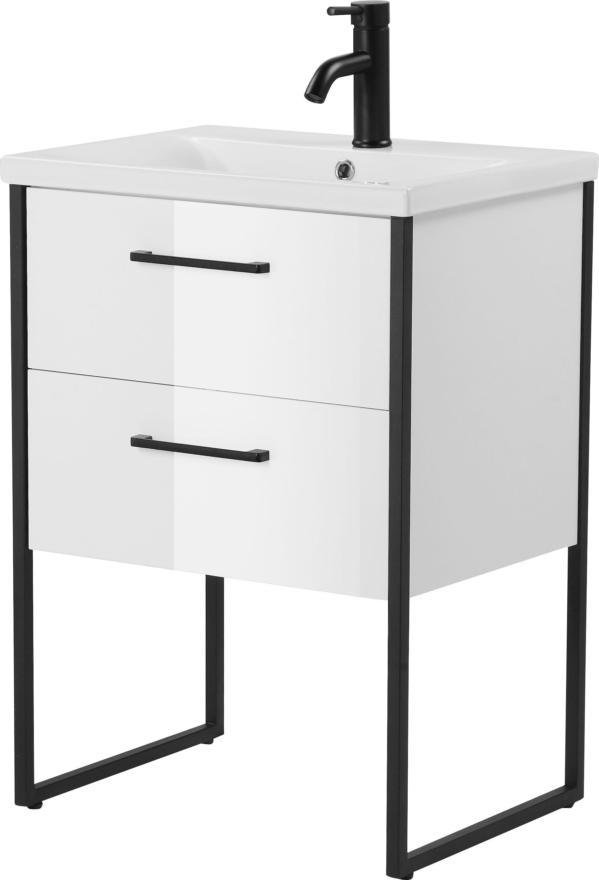 welltime Paris vanity unit, 60cm wide, loft design bathroom furniture, metal, including washbasin