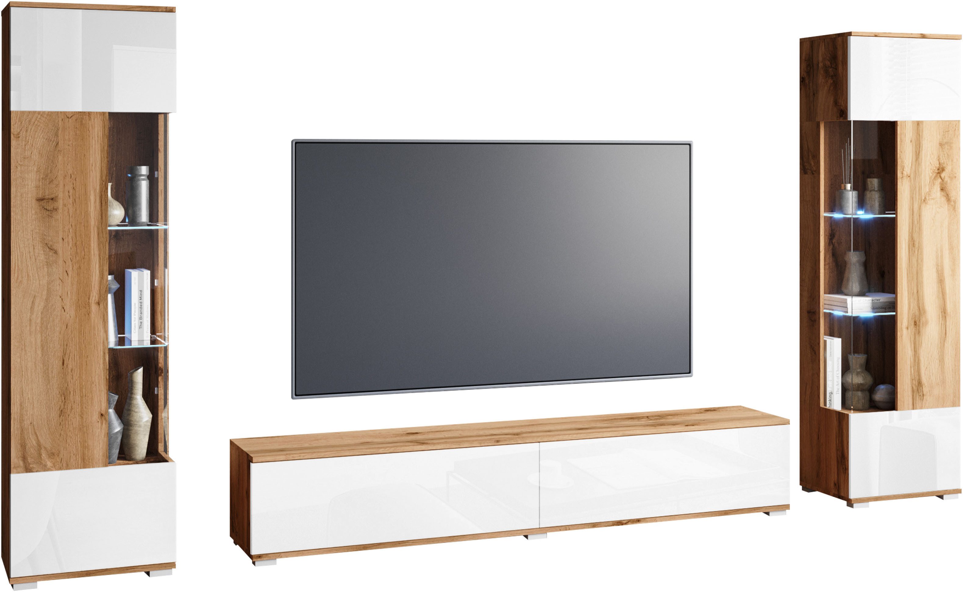 INOSIGN Wohnwand Kenia, Vitrine Türanschlag links/rechts wechselbar, (3-St) günstig online kaufen