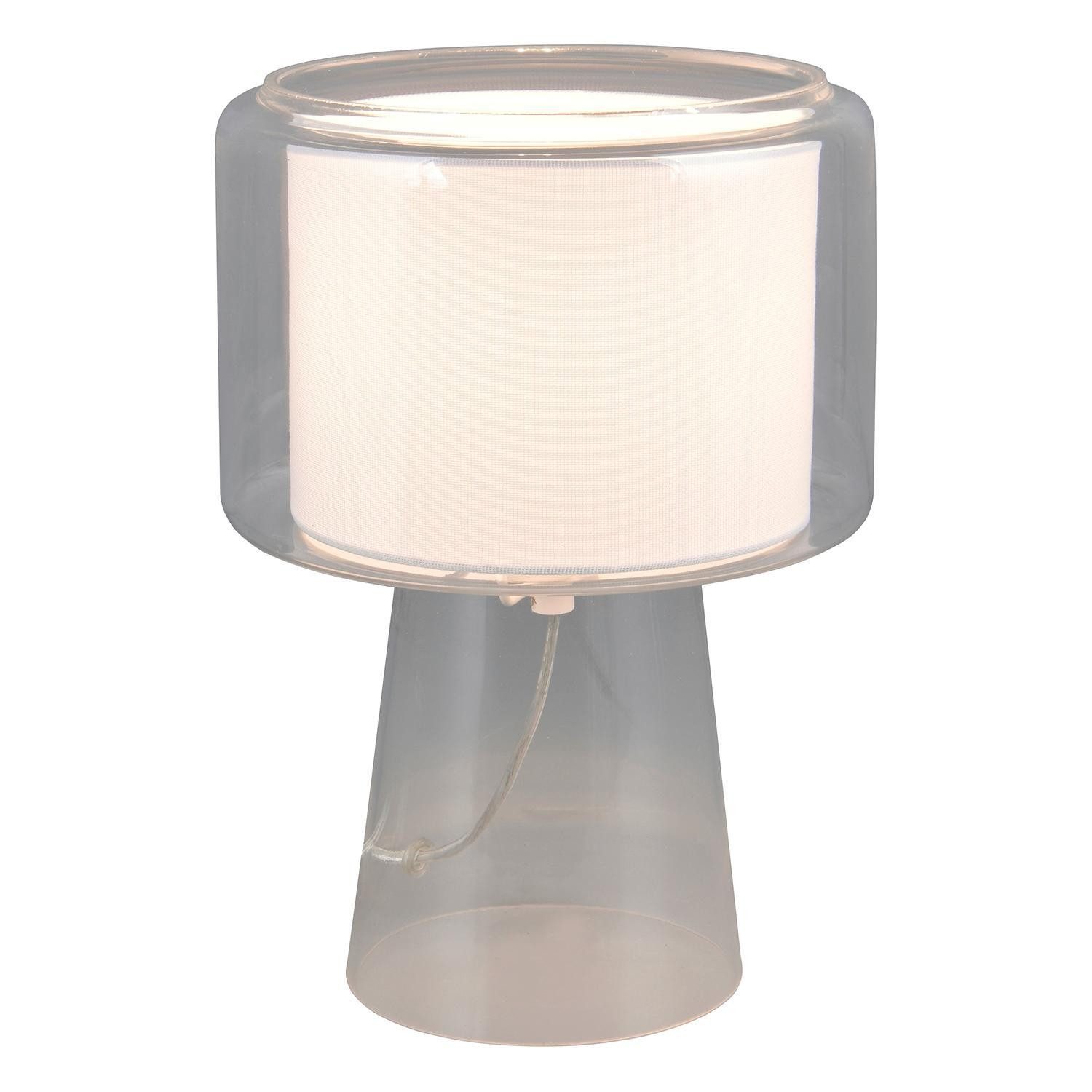 TRIO Leuchten Tischleuchte ROCKA, Transparent, Weiß, Glas, Stoffschirm, ohne Leuchtmittel, 1-flammig, Ø 20 x H 29 cm