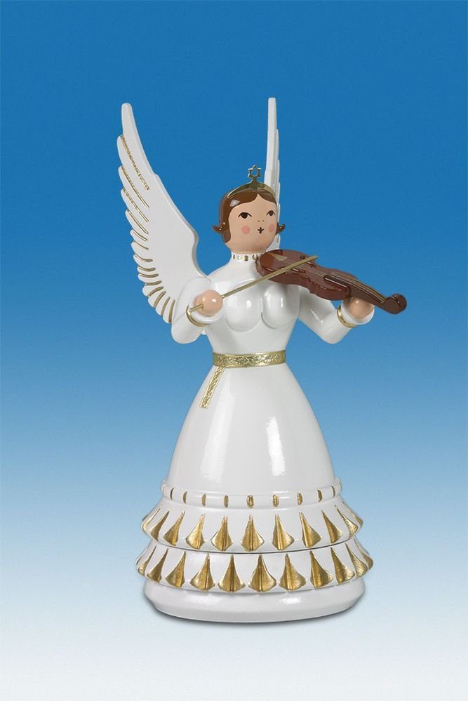 Engelfigur Holzfigur Rokokoengel mit Krone und Geige Höhe 12cm NEU
