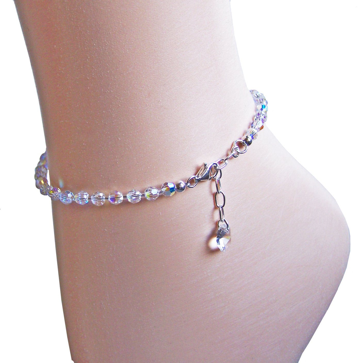 Schöner-SD Fußkette funkelnde Kristallperlen Fußkette mit 925 Silberschließ günstig online kaufen