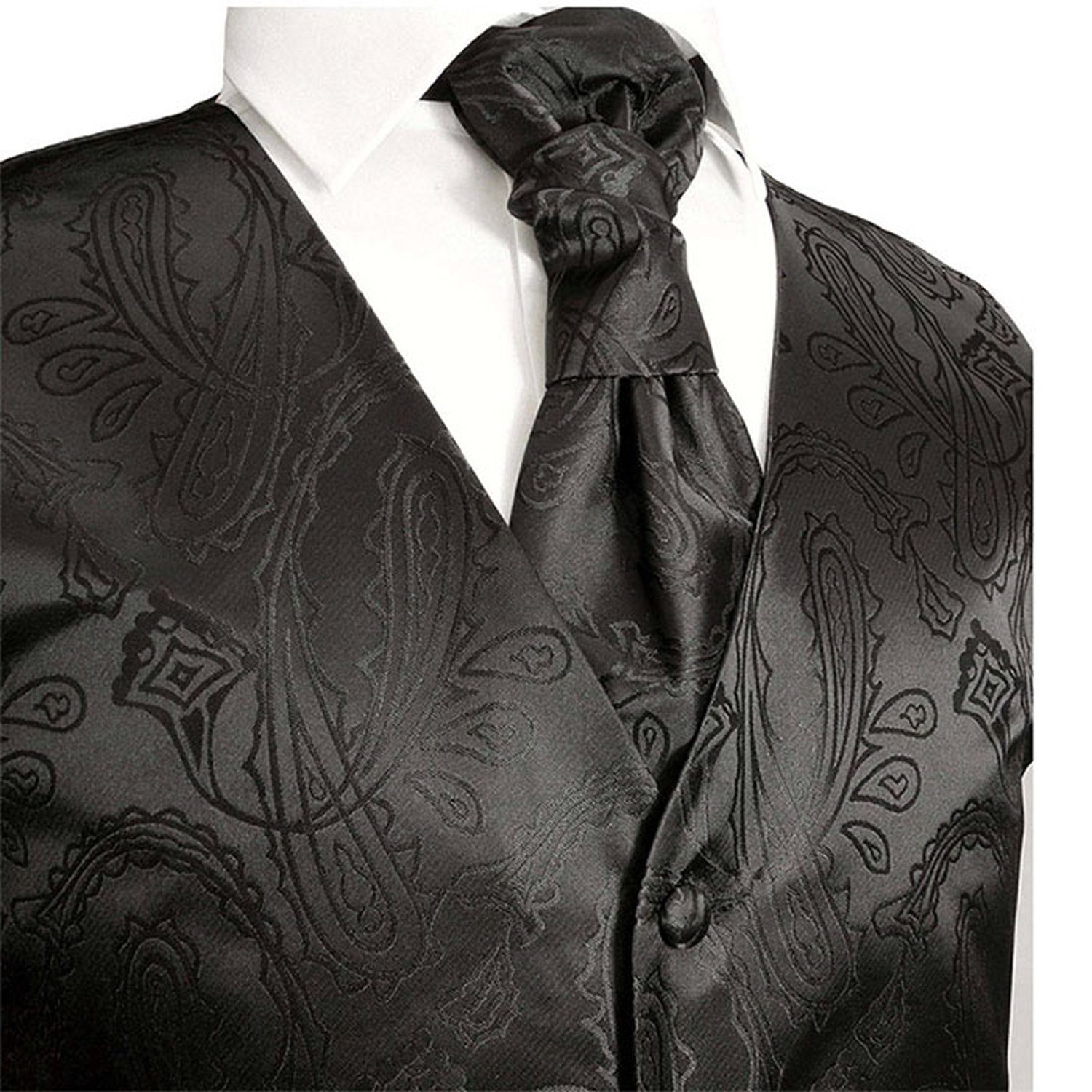 Paul Malone Anzugweste Herren Hochzeitsweste mit Plastron Set 2tlg paisley - Bräutigam (Set, 2-tlg., mit Weste und Plastron) schwarz V2, Gr. 48 (XS)