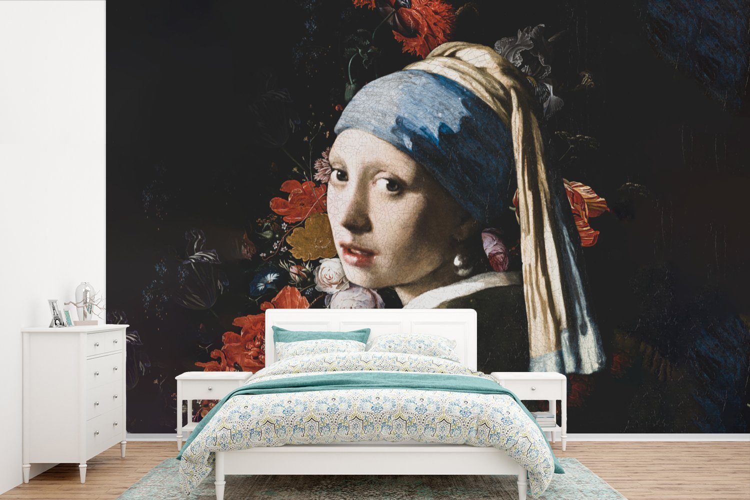 Schlafzimmer, für - St), Perlenohrring Wohnzimmer, Fototapete dem Mädchen - Vermeer Matt, Das Tapete Blumen, (6 Vinyl mit Kinderzimmer, MuchoWow bedruckt, Wallpaper