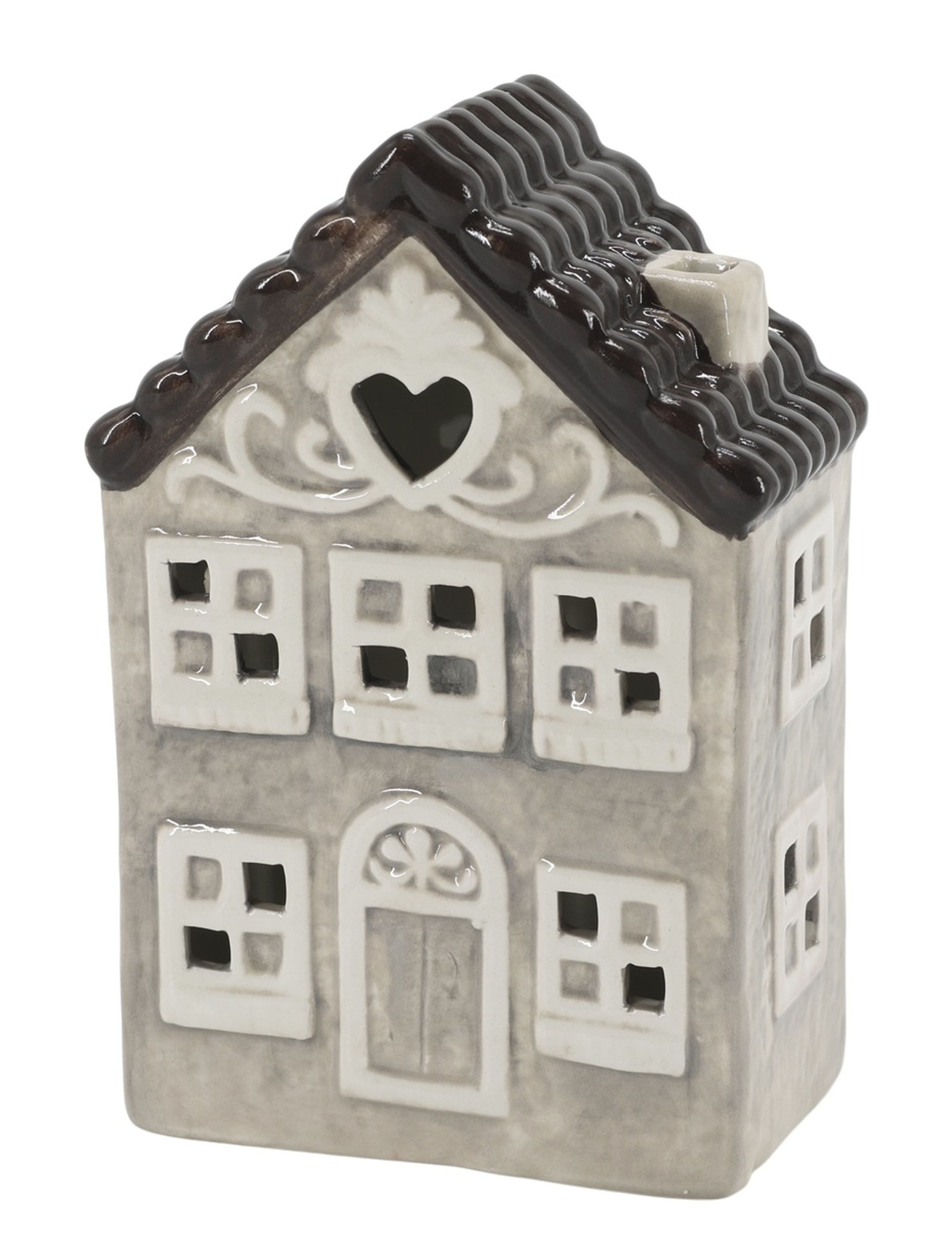 Chic Antique Windlicht Chic Antique - Lichterhaus Teelichthaus Windlicht H 15cm Grau Keramik