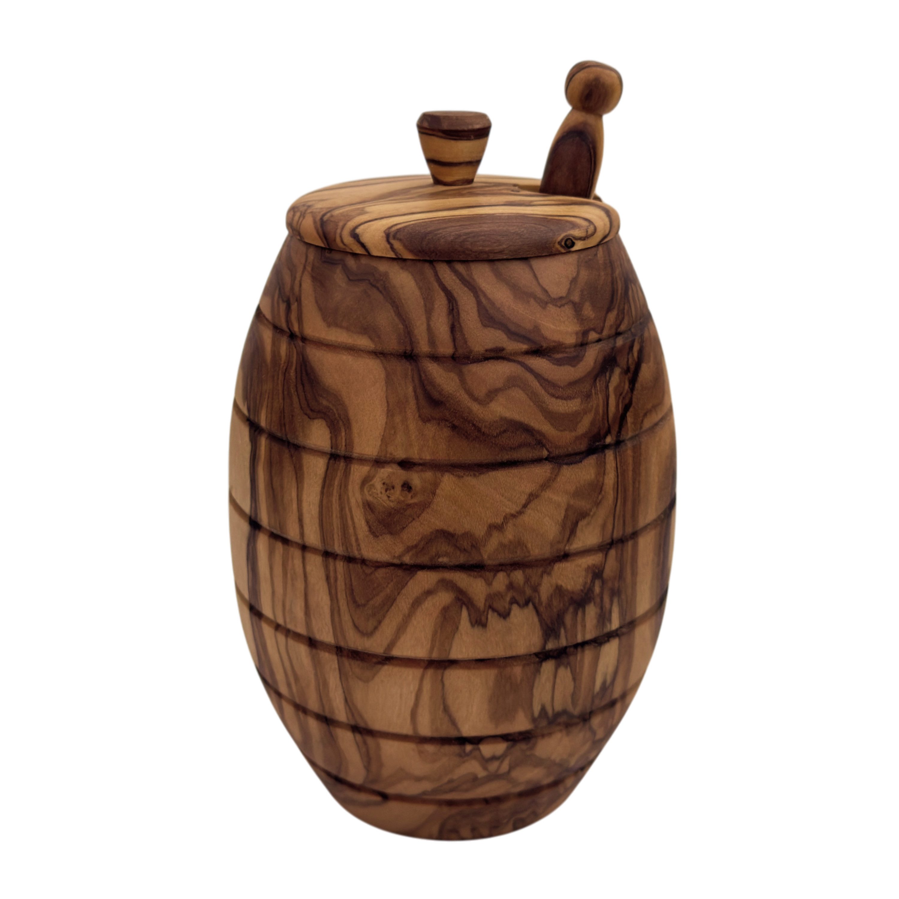 medina mood Honigglas XL Honigtopf mit Honiglöffel "The Happy Bee" aus Olivenholz, (1-tlg), Handgefertigte Honigdose, Naturbelassenes, langlebiges Holzmaterial.
