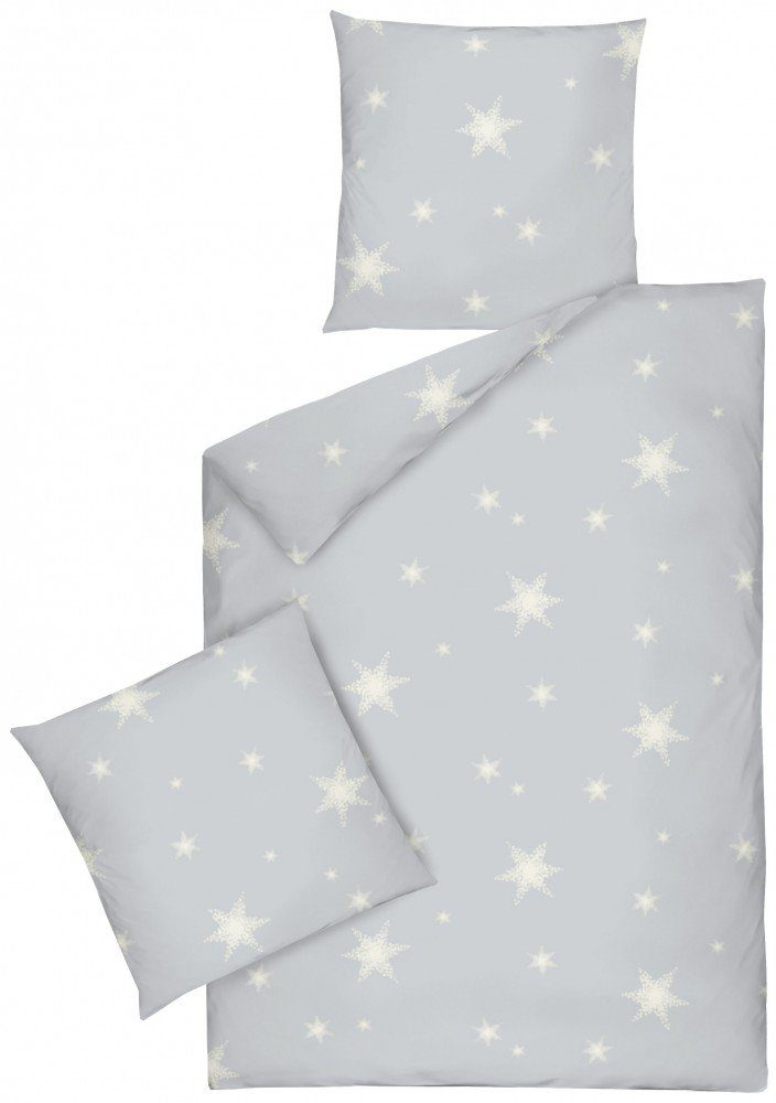 JACK Bettwäsche JACK by Dormisette Fein Biber Bettwäsche Stern Sterne Hellgrau Weiß, Biber, 3 teilig, 135x200 / 200x220 / 240x220 cm, warme Biberbettwäsche mit Sternenmotiv