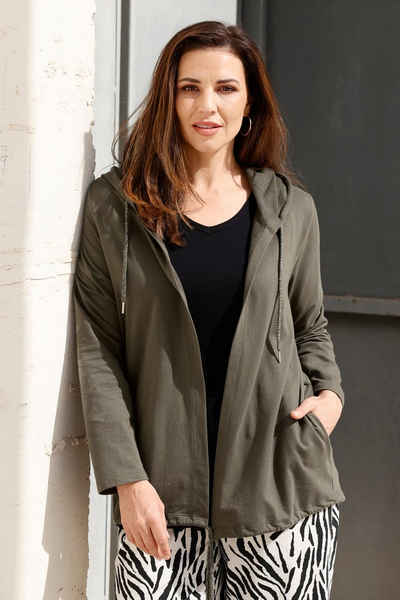 MIAMODA Sweatjacke Hoodiejacke offene Form Rücken-Pailletten