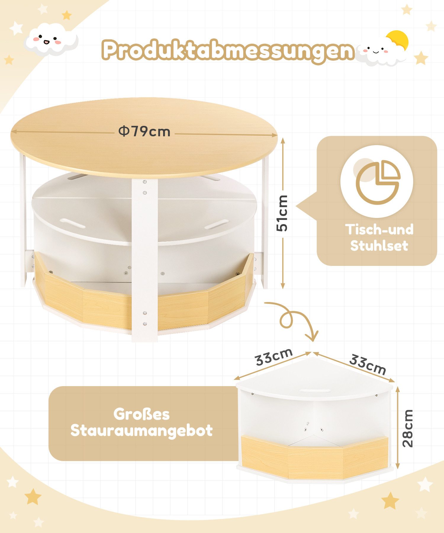 Yorbay Kindersitzgruppe Groß mit vielem Stauraum, 4 multifunktionaler Stühl günstig online kaufen