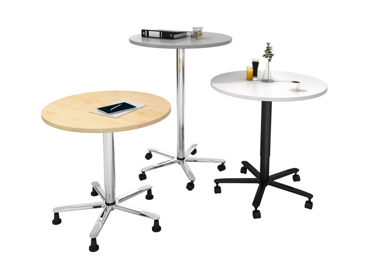 Gestell, H: Weiß Säulenhubtisch, Ahorn, Konferenztisch 80cm, PROREGAL® schwarzes Ø 72-114cm