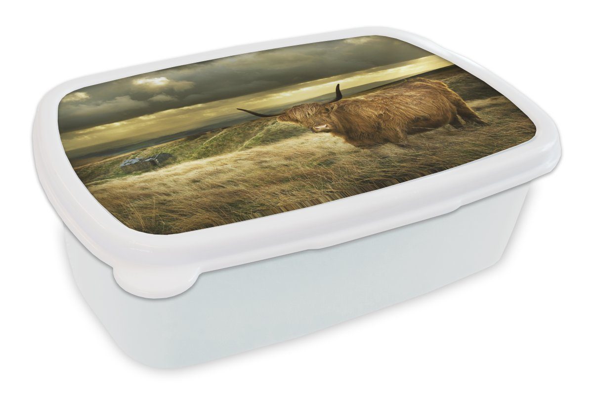 Brotdose, - Jungs und Lunchbox Kinder Brotbox für für Mädchen - Kunststoff, Highlander Erwachsene, MuchoWow und Bauernhof, weiß Schottische (2-tlg), Natur