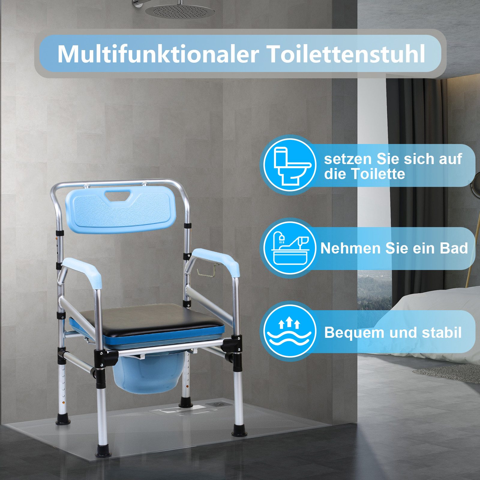 Clanmacy Toiletten-Stuhl Toilettenstuhl Höhenverstellbar Standfeste Toilettenhilfe Nachtstuhl