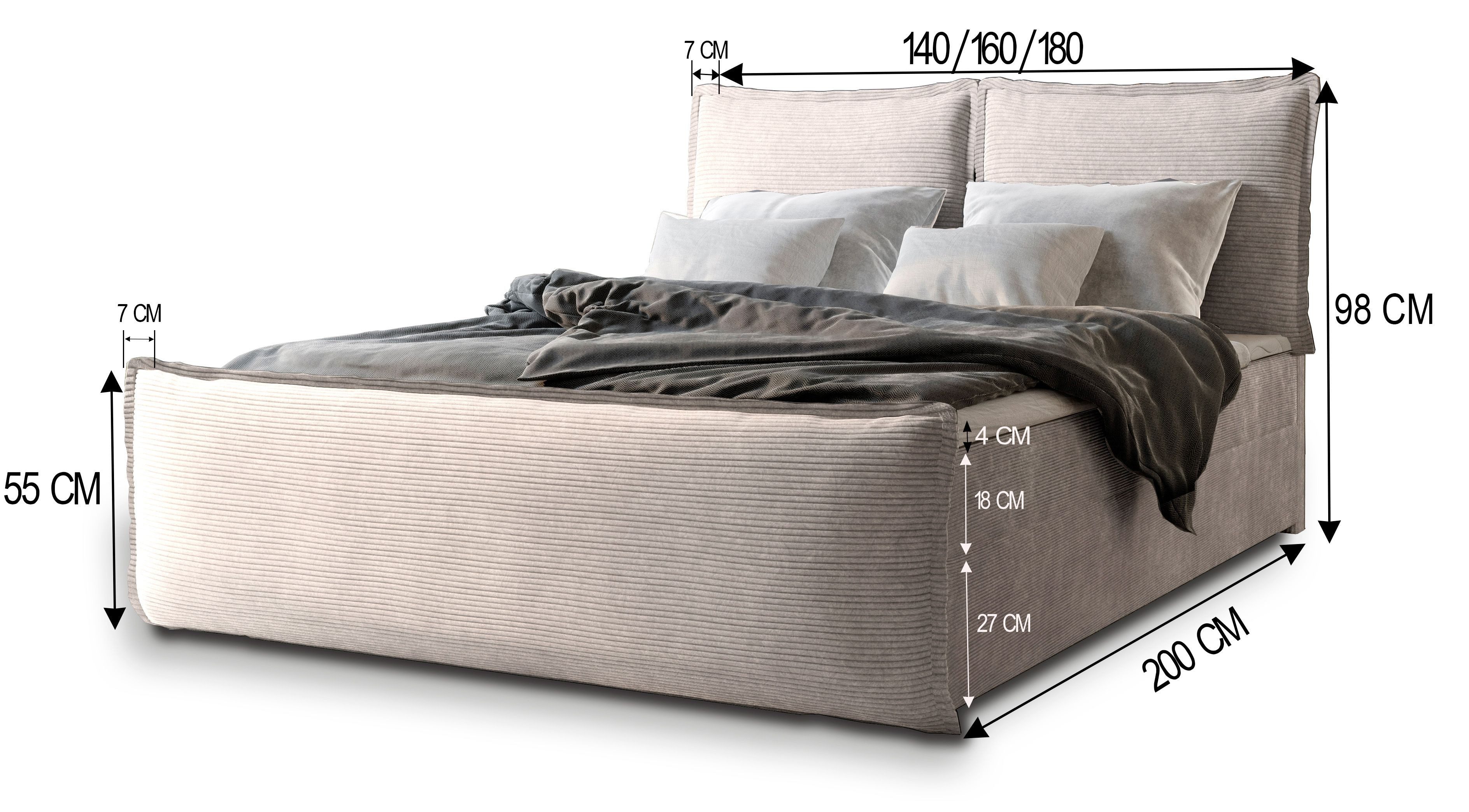 Masseno Boxbett MONTA 180x200 cm mit Bonell Matratze und Topper