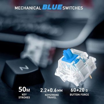 ZIYOU LANG Blaues Wired Gaming TKL 80% QWERTY Layout Tastatur- und Maus-Set, Kompakt 87 Tasten, Klickbarer Blauer Schalter, Regenbogen-LED-Backlit