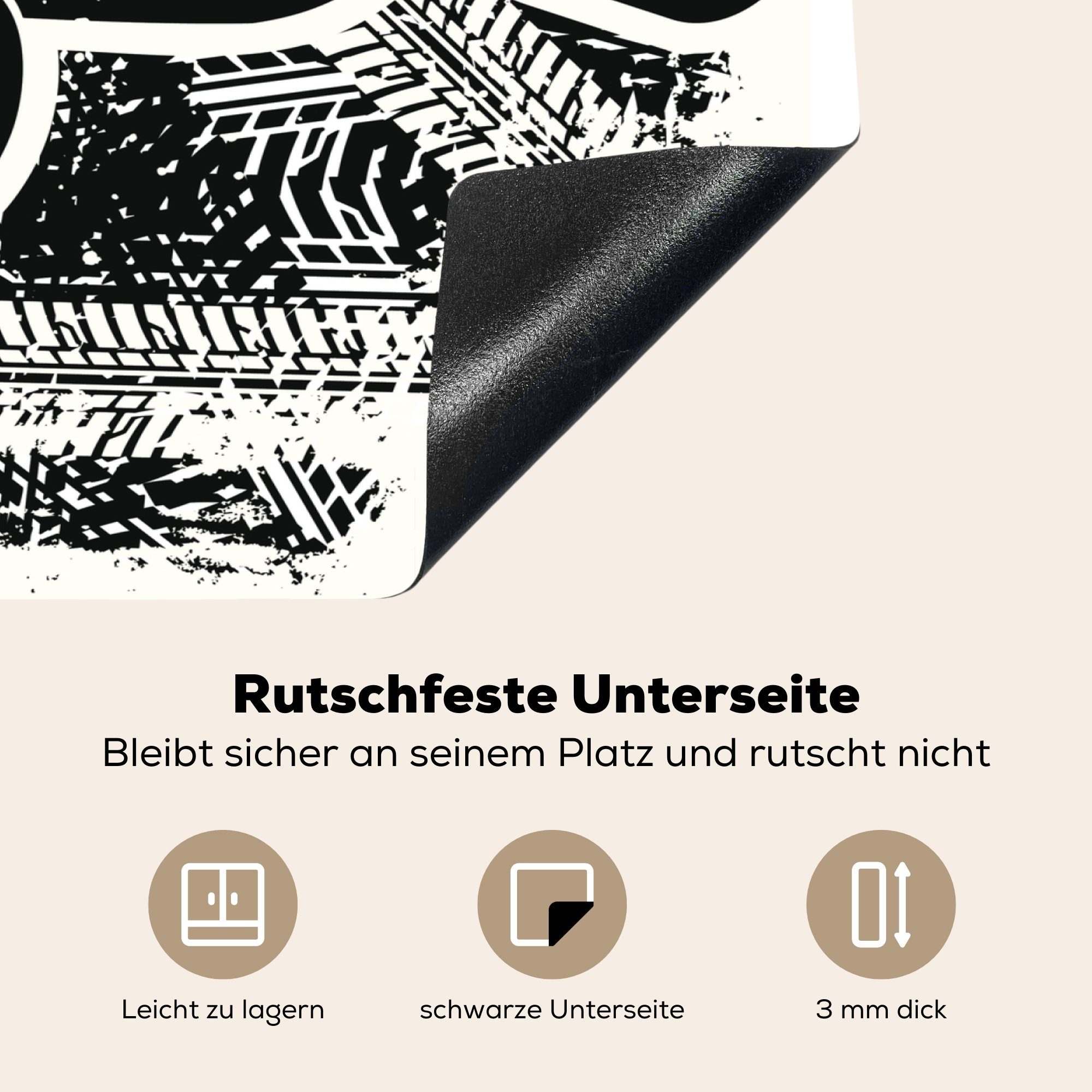 MuchoWow tlg), Vinyl, Arbeitsfläche schwarz-weißen, (1 Ceranfeldabdeckung eines 65x52 nutzbar, cm, Eine Illustration Herdblende-/Abdeckplatte Mobile künstlerische