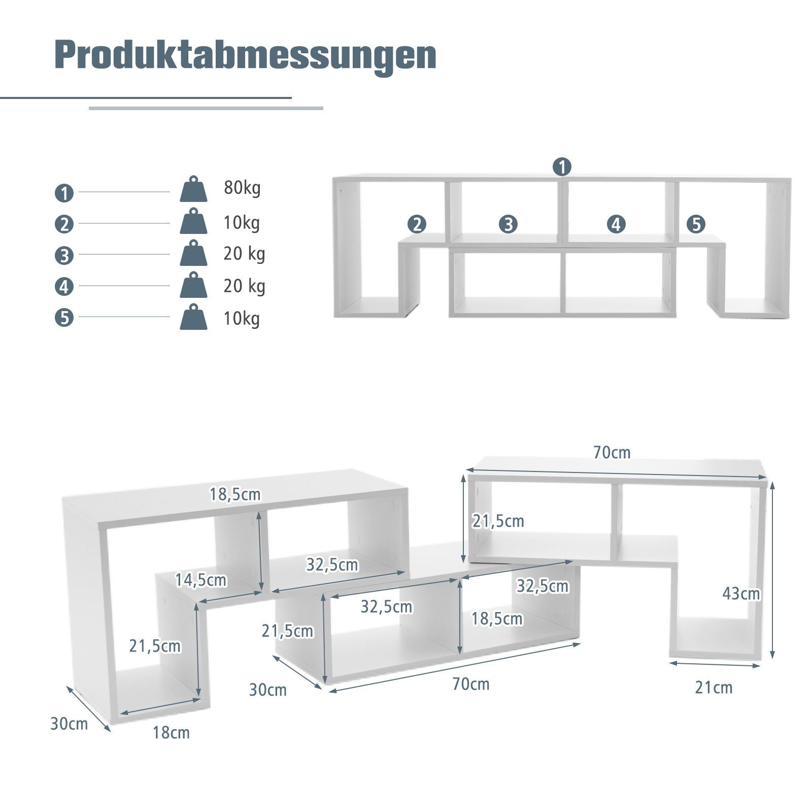 COSTWAY TV-Schrank Eckregal 3-teilig, ausziehbar, frei Kombinierbar – Bild 5 von 5