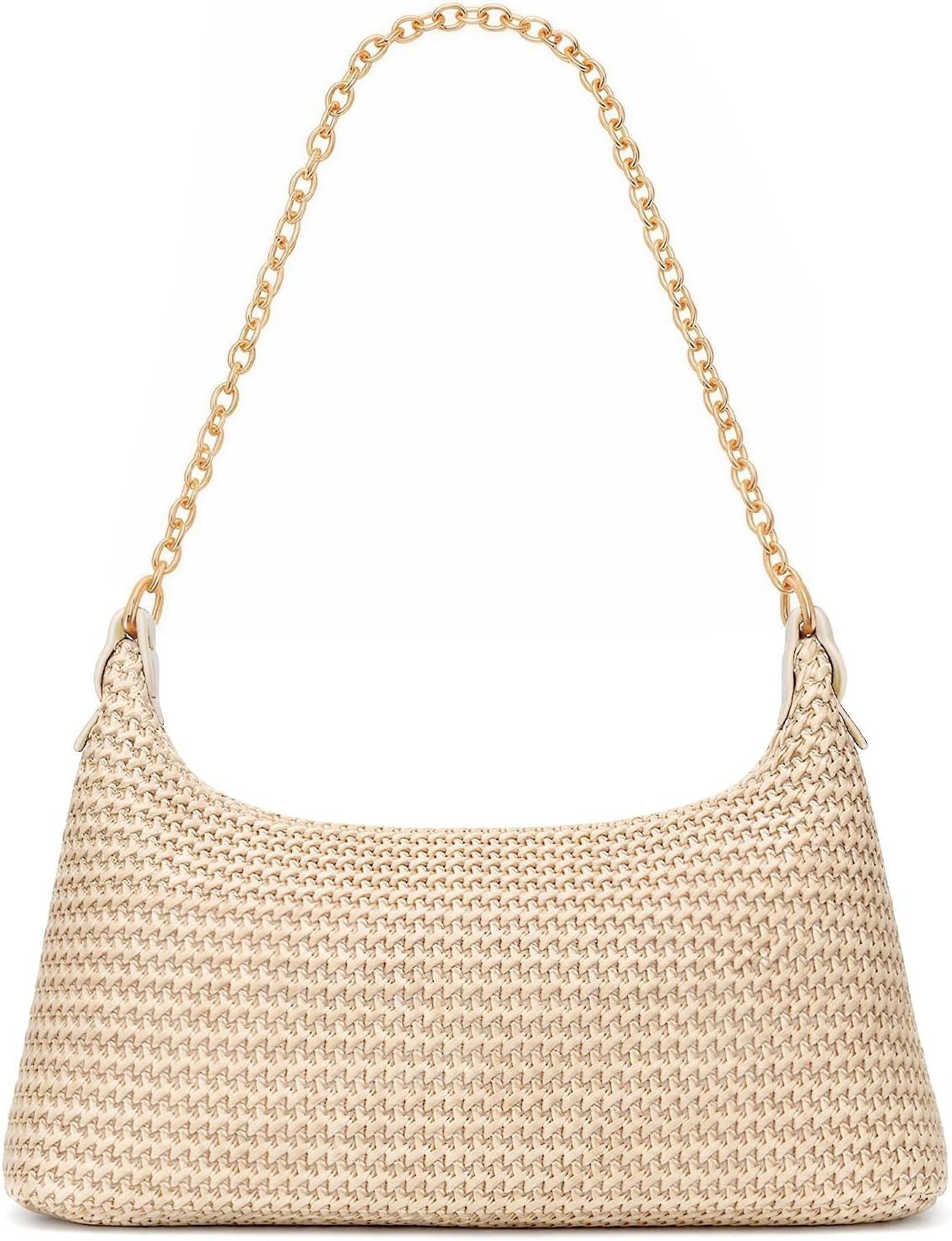 Zaewry Umhängetasche Boho-Stil geflochtene Umhängetasche, Damen-Strandtasche, Sommer-Strohtasche, Damen-Schultertasche mit Kette