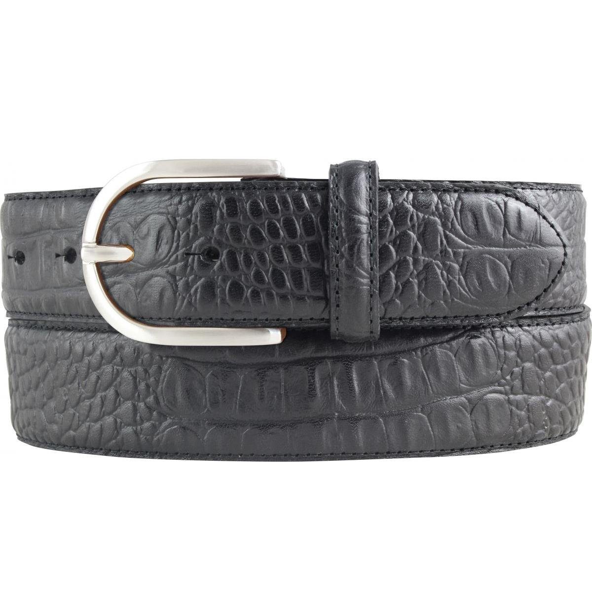 BELTINGER Ledergürtel Damen-Gürtel mit Krokoprägung Damen 4 Silber für Schwarz, Leder-Gürtel 40mm Kroko - cm