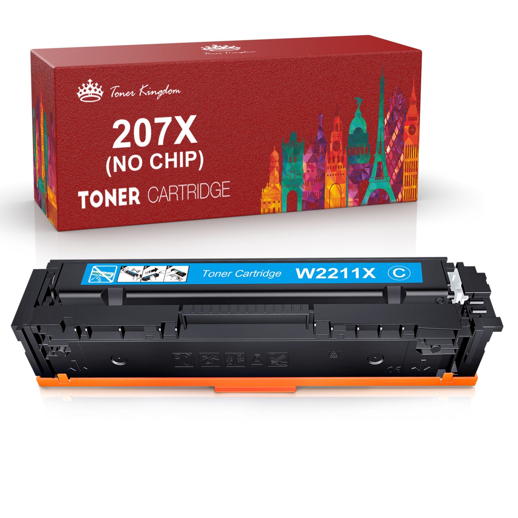 Toner Kingdom Tonerpatrone Ohne Chip für HP 207X 207A W2210X W2211X W2212X W2213X, Color Laserjet Pro MFP M283fdw M282nw M283fdn M255dw M255nw 207X Cyan