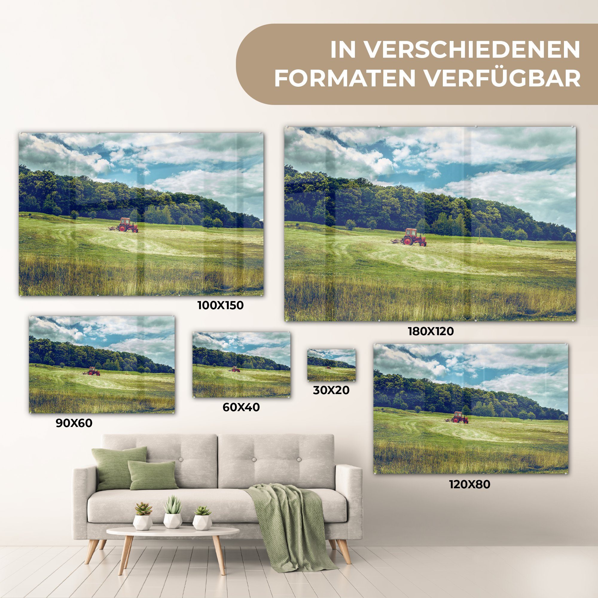 MuchoWow Acrylglasbild Traktor - Acrylglasbilder Baum Schlafzimmer & (1 Wohnzimmer Schilf, - St)