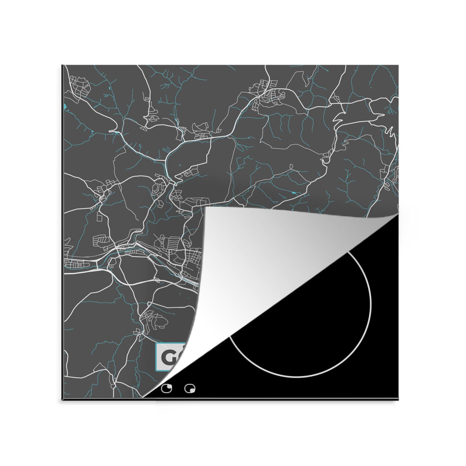 MuchoWow Herdblende-/Abdeckplatte Stadtplan - Deutschlandkarte - Blau - Göppingen - Karte, Vinyl, (1 tlg), 78x78 cm, Ceranfeldabdeckung, Arbeitsplatte für küche