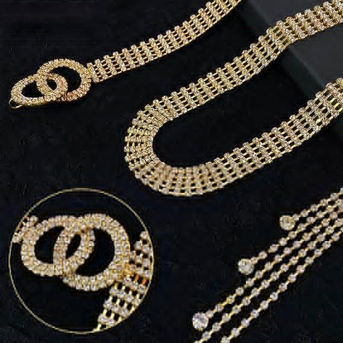 Kleid Kettengürtel Kristall glänzend Gürtel Diamantkette Frauen Houhence Strass Gold für Gürtel
