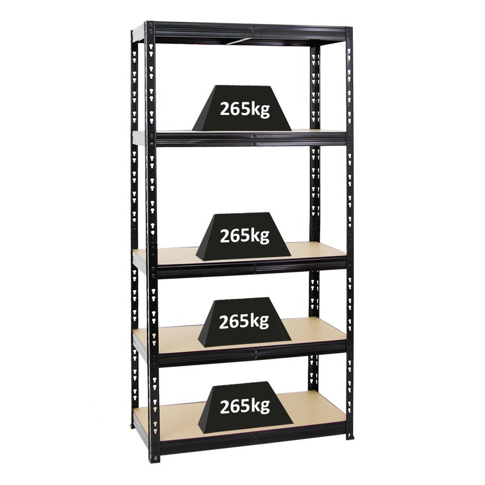 PROREGAL® Schwerlastregal Robustes Lagerregal TIGER 180x90x45cm Fachlast 265kg 5 Ebenen Schwarz, Stabiles Garagenregal Kellerregal Lastenregal Lagerregal Steckregal