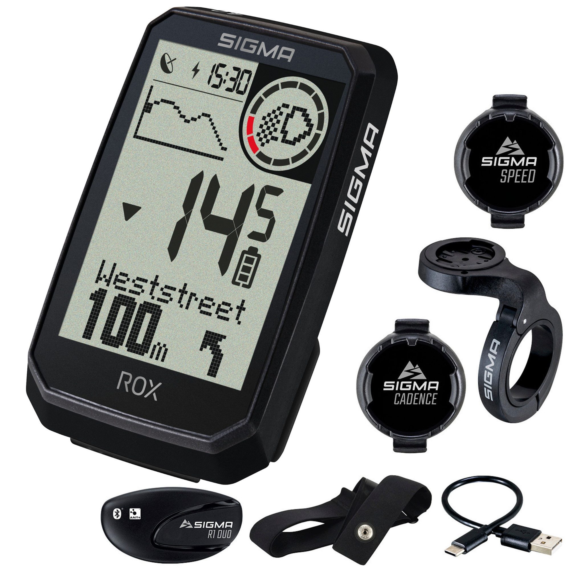 SIGMA Fahrradcomputer Rox 4.0 Fahrrad GPS Navi Endurance Sensor Set 01066 Plus
