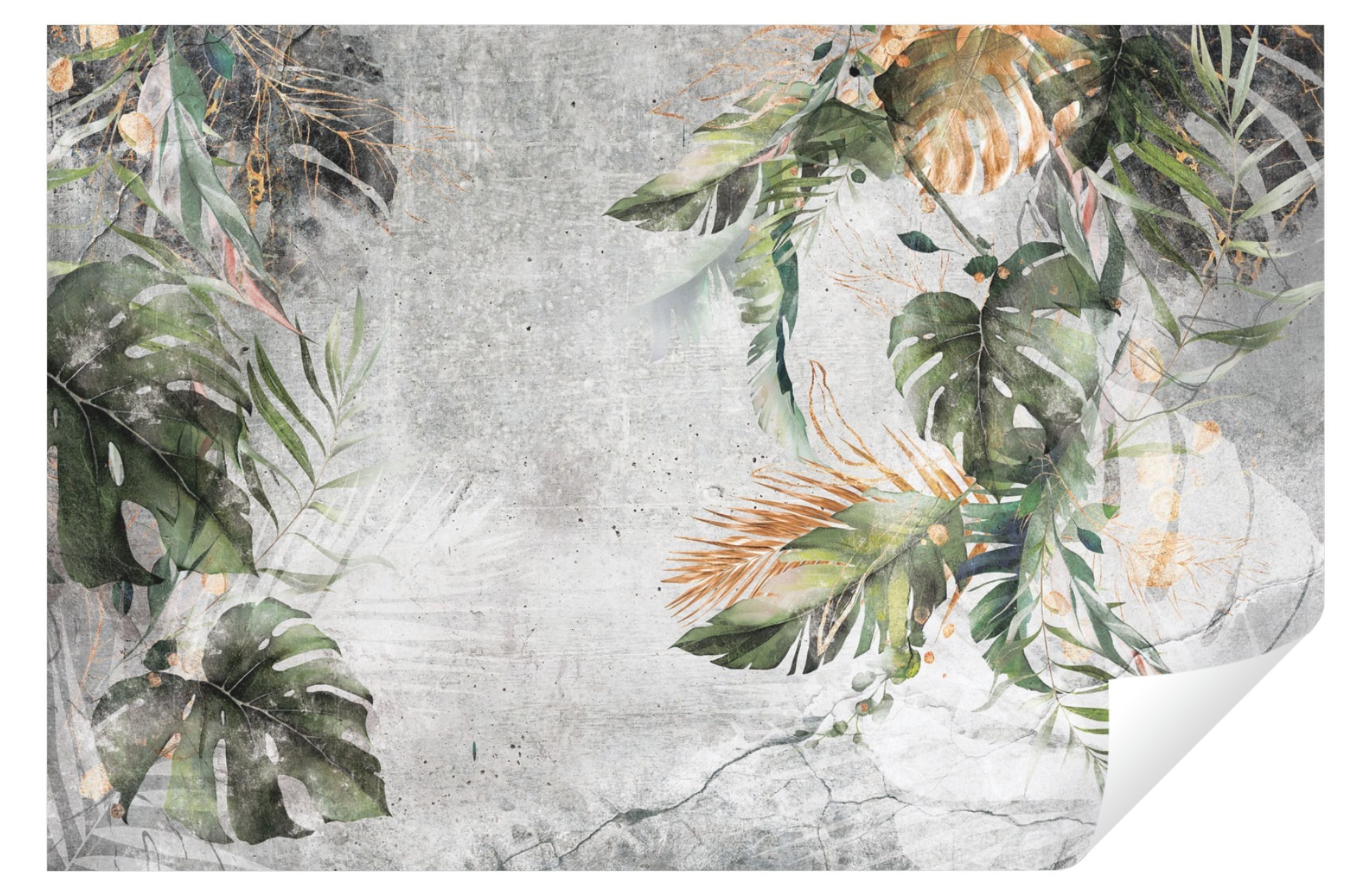 Wallarena Fototapete Blätter Beton Pflanzen Vintage Abstrakt Tapete Wohnzimmer Schlafzimmer, Glatt, botanisch, Tapete inklusive Kleister Vliestapete Motivtapete Wandtapete