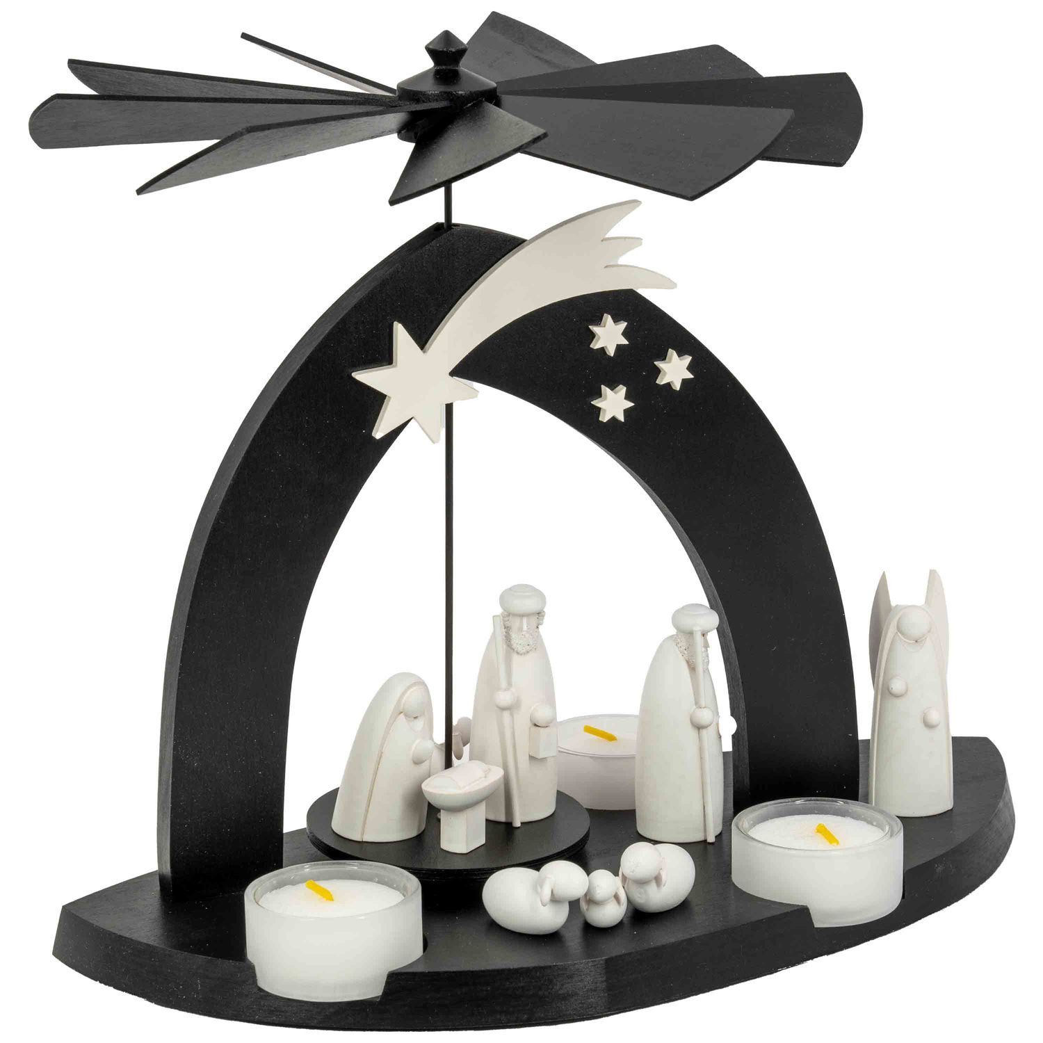 Emil A. Schalling KG Weihnachtspyramide Moderne Black Pyramide mit Christi Geburt und Hirte und Engel 23 cm