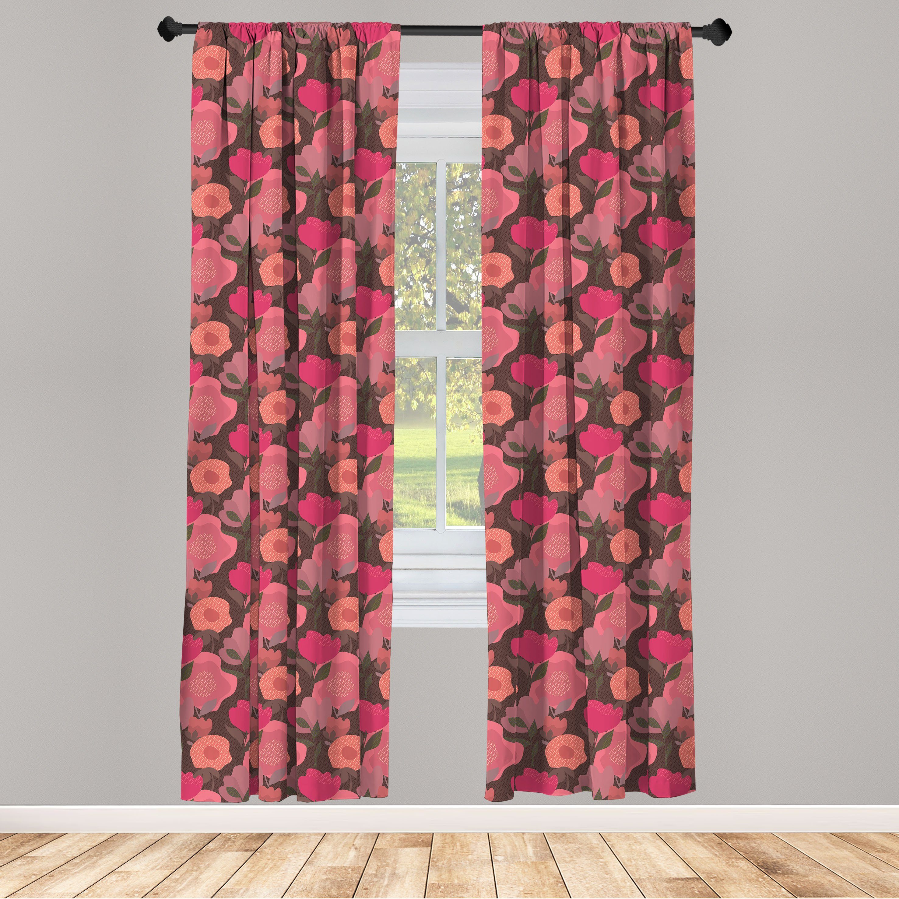 Gardine Vorhang für Wohnzimmer Schlafzimmer Dekor, Abakuhaus, Microfaser, Blume Abstrakt Wilde Wiese Flora