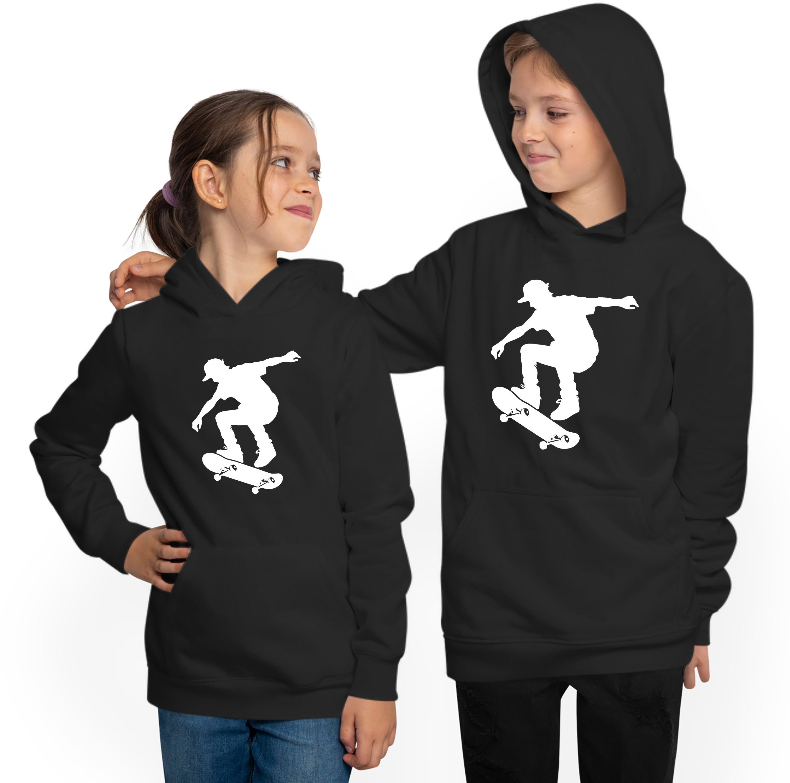 MyDesign24 Hoodie Kinder Skater Kapuzensweatshirt Springender Skateboarder Kapuzenpulli i731