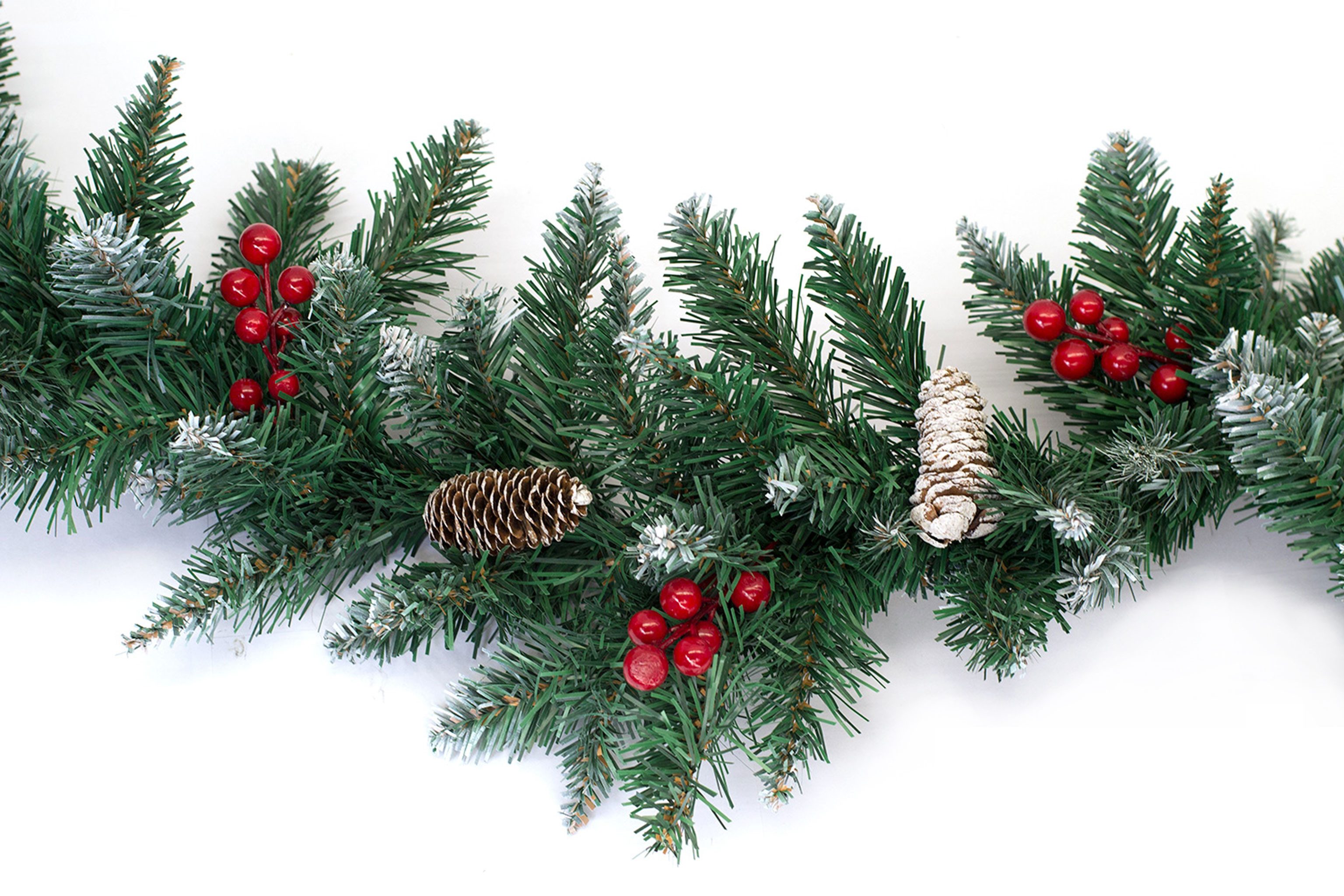 Creativery Girlanden, Tannengirlande 25cm mit Zapfen & Beeren Indoor & Outdoor 2m beschneit