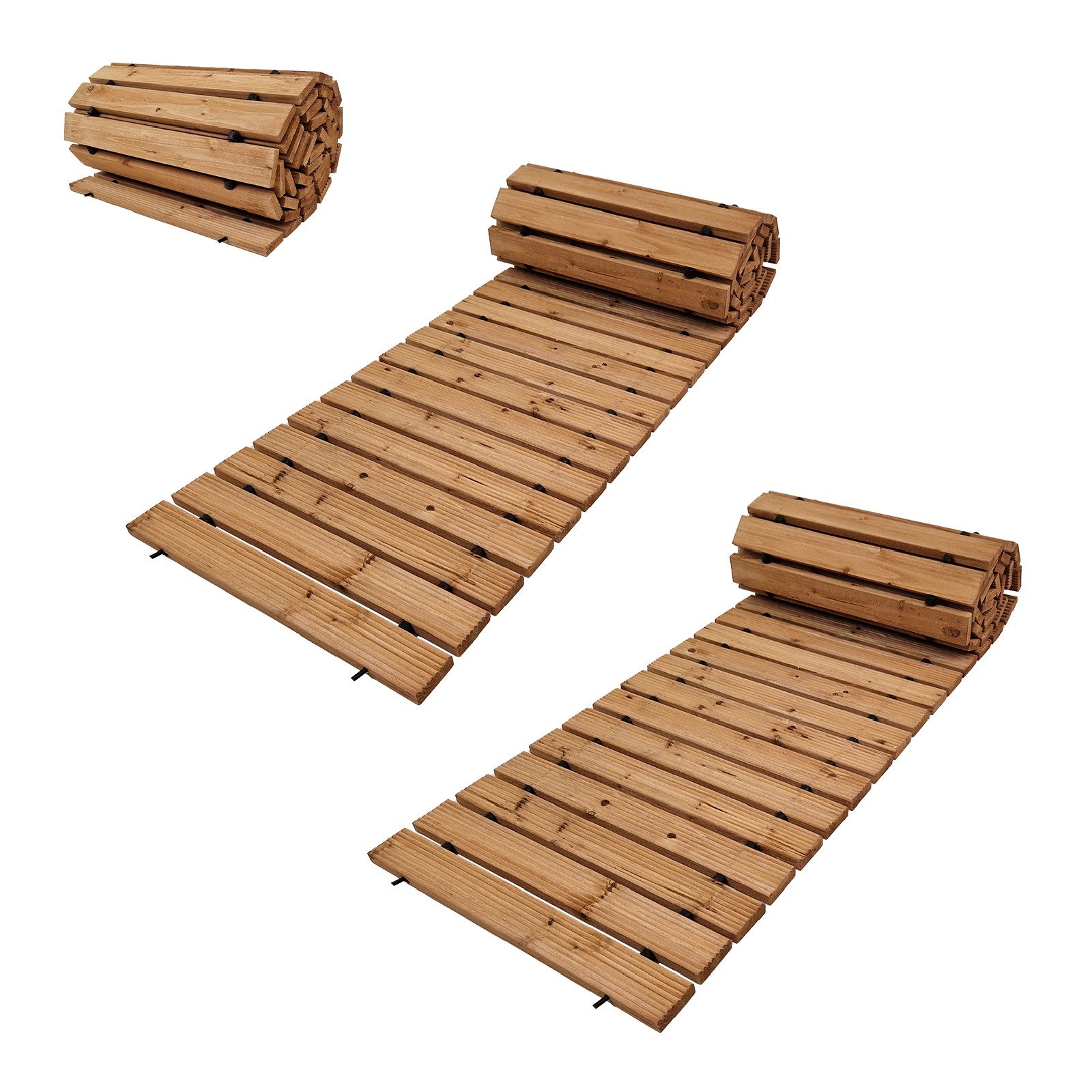 TRUTZHOLM Gartensteg Holzpfad ausrollbar 250x43x2 cm rustikales Tannenholz wetterfester Weg, 2er Set, Anti-Rutsch Oberfläche