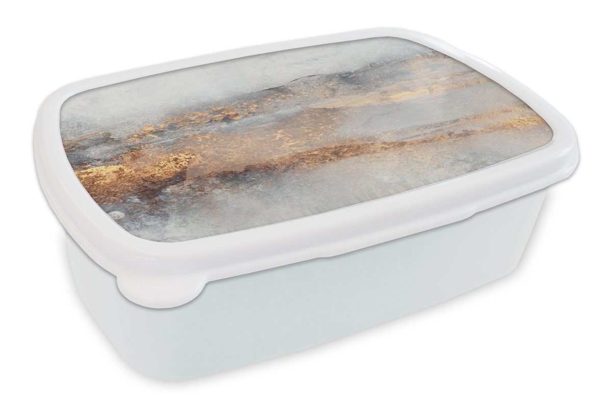 MuchoWow Lunchbox Nebel - Gold - Abstrakt, Kunststoff, (2-tlg), Brotbox für Kinder und Erwachsene, Brotdose, für Jungs und Mädchen weiß