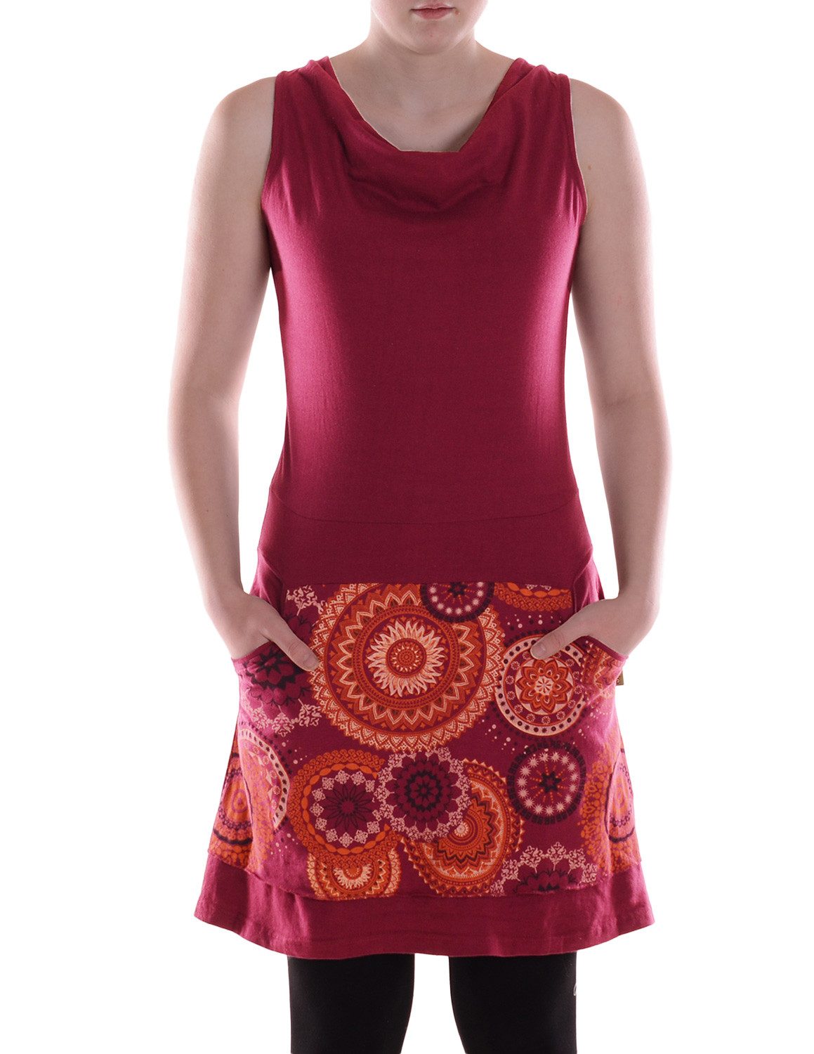 Vishes Sommerkleid Mittellanges Kleid geometrisches Muster Wasserfall-Ausschnitt Taschen Alternative Bekleidung, Ethno, Hippie, Retro Style