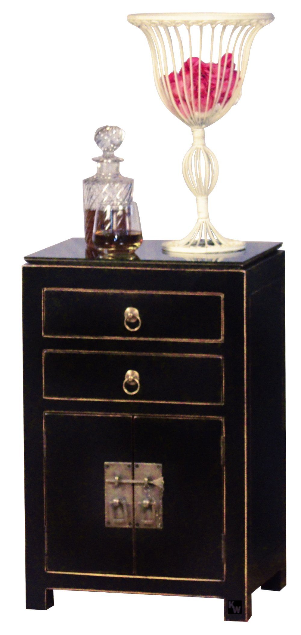 Kai Wiechmann Kommode Minikommode Zhejiang Asia schwarz, Nachttisch, Schubladenschrank (zweitürig, zwei Schubladen), 40x60x32 cm Vintage Massivholz schwarz