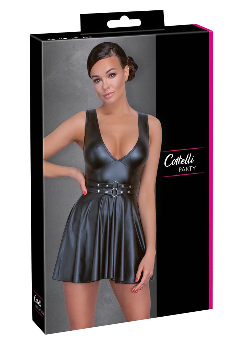 Cottelli Collection Minikleid Wetlook Kleid - schwarz (1-tlg) Tailliertes Kleid im Mattlook