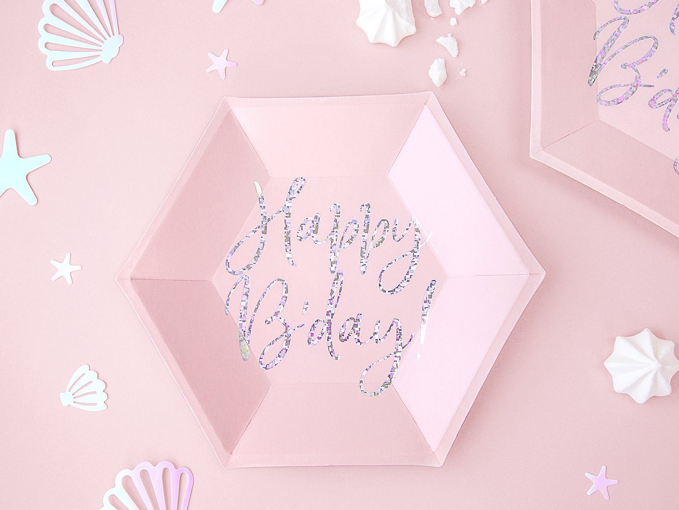 partydeco Pappteller, Pappteller Happy B'day! 20cm rosa 6er Set