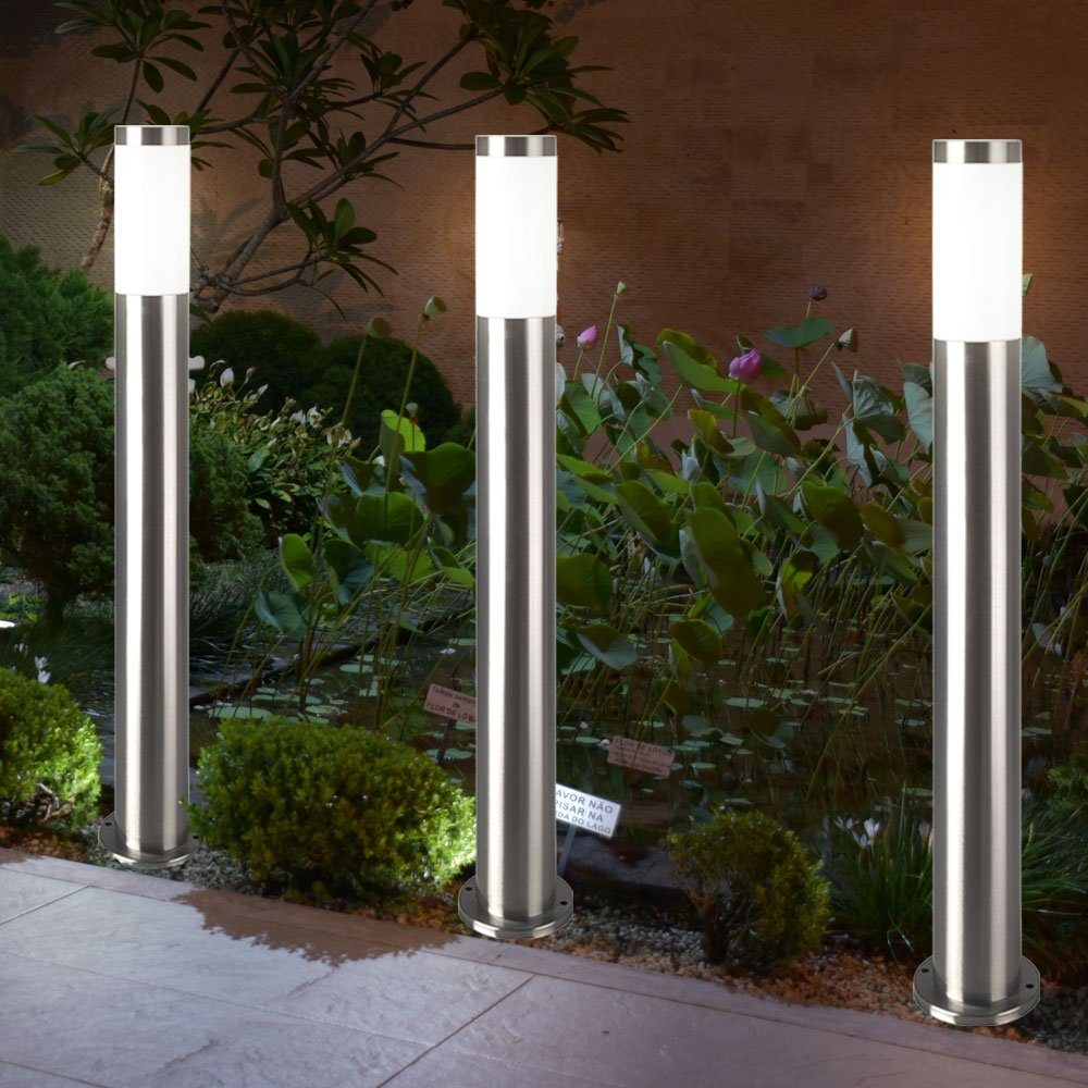Set LED Lampen LED Außen-Stehlampe, inklusive, etc-shop Garten Edelstahl Beleuchtung 4er Weg Steh Warmweiß, Leuchtmittel